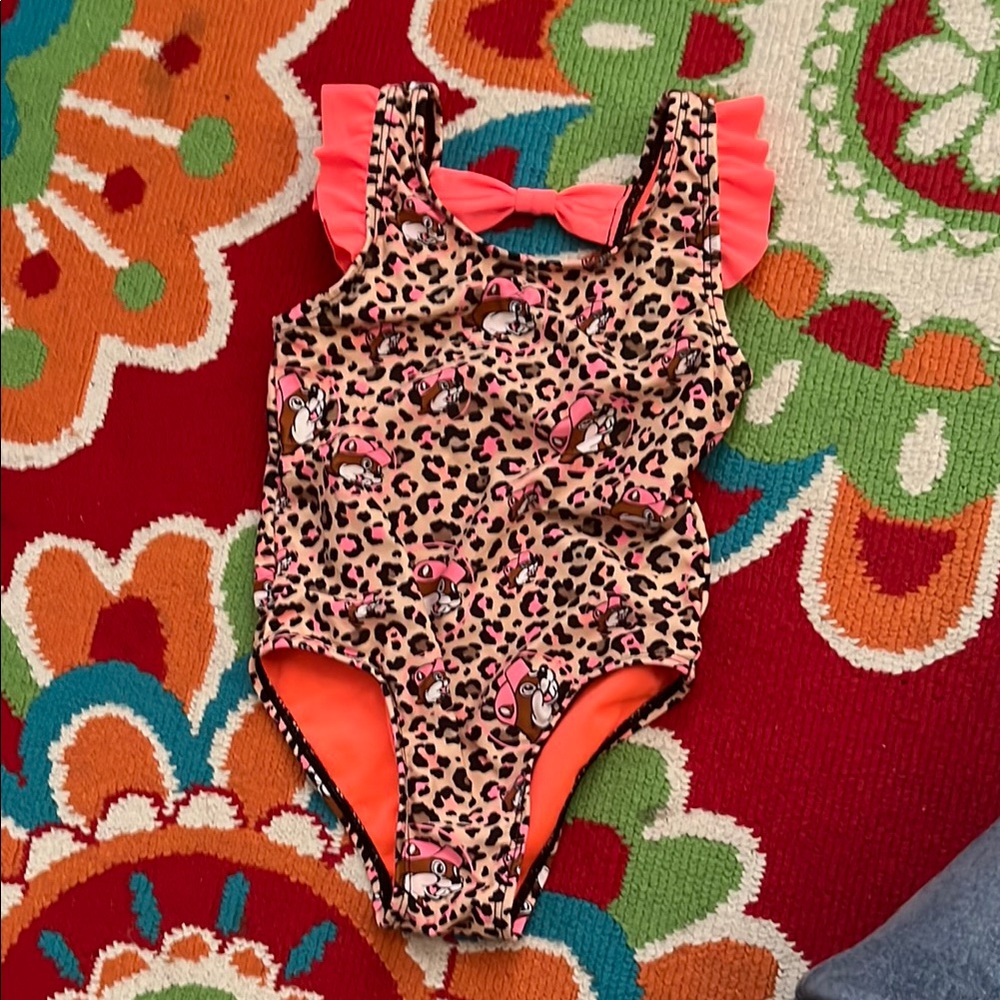 Buc ees Leopard Print Swimsuit with Pink Accents